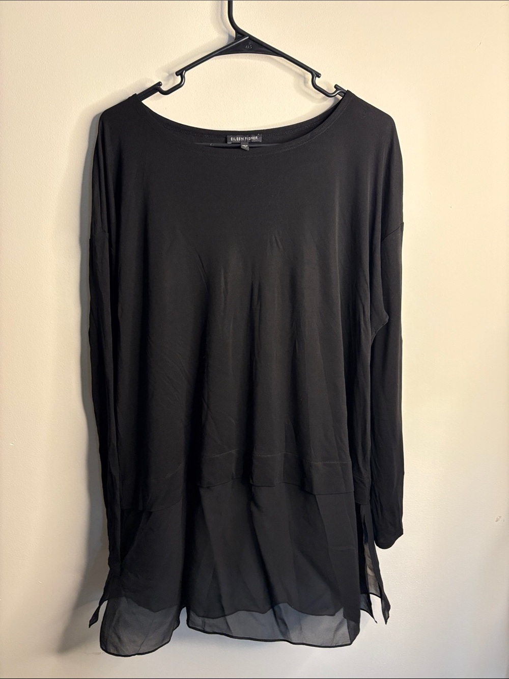 Eileen Fisher Black Long-Sleeve Layered Hem Tunic